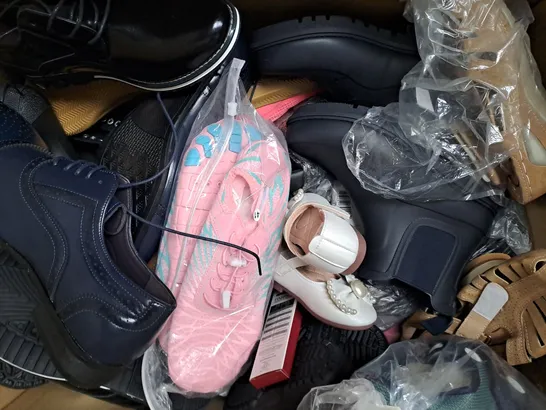 BOX OF APPROXIMATELY 15 ASSORTED PAIRS OF SHOES AND FOOTWEAR ITEMS IN VARIOUS STYLES AND SIZES TO INCLUDE BIRKENSTOCK, FITFLOP, ETC - COLLECTION ONLY