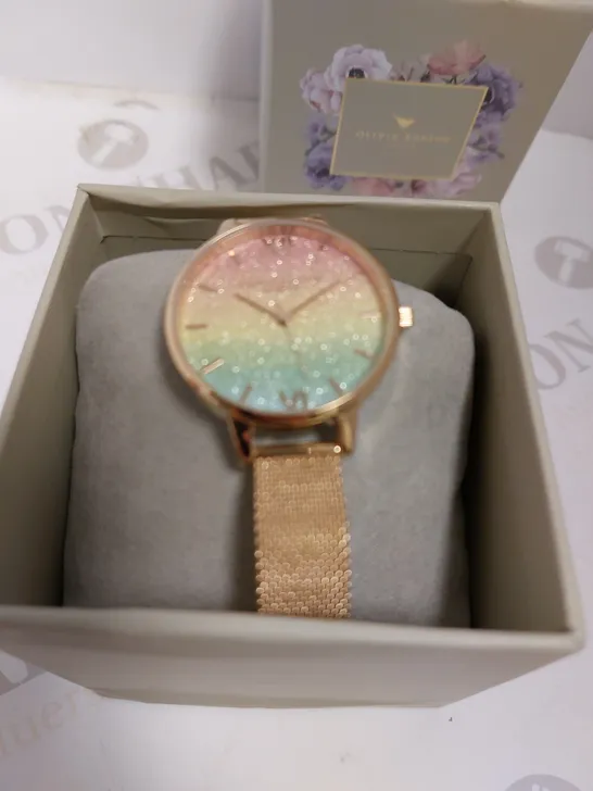 BOXED OLIVIA BURTON RAINBOW GLITTER WRIST WATCH