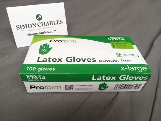 EIGHT PACKS OF PROFORM LATEX GLOVES POWDER FREE X LARGE 100 GLOVES PER PACK