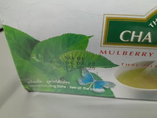 APPROXIMATELY 30 BOXES OF BRAND NEW SEALED THAI MULBERRY TEA CHA BAI MON MULBERRY LEAVES DRINK BY THAI SILK PRODUCTS 