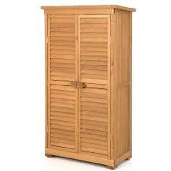 BOXED COSTWAY OUTDOOR FIR WOOD STORAGE SHED GARDEN TOOL CABINET LOCKER TALL VERTICAL ORGANIZER - NATURAL 