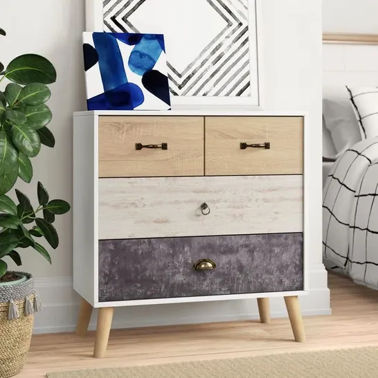 BOXED ARISTOMACHE 4 DRAWER CHEST OF DRAWERS - WHITE/DISTRESSED EFFECT (1 BOX)