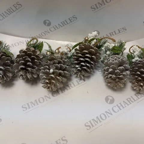 SET 6 FROSTED PINECONE TREE ORNAMENTS