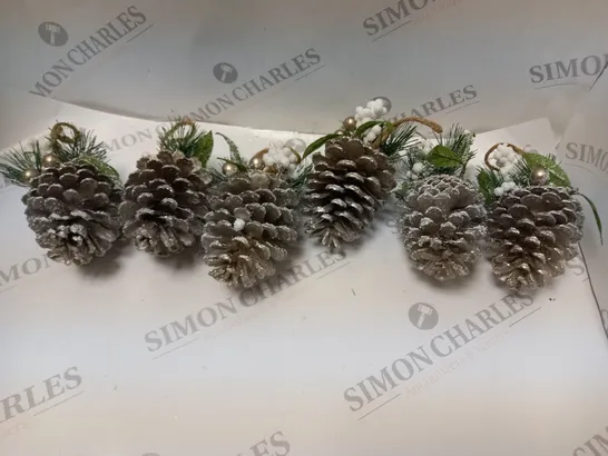 SET 6 FROSTED PINECONE TREE ORNAMENTS RRP £15.99