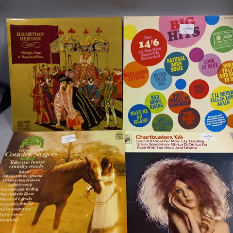 APPROXIMATELY 20 ASSORTED VINYLS TO INCLUDE CHARTBUSTERS 69, COUNTRY SINGERS, SPARTACVS ETC