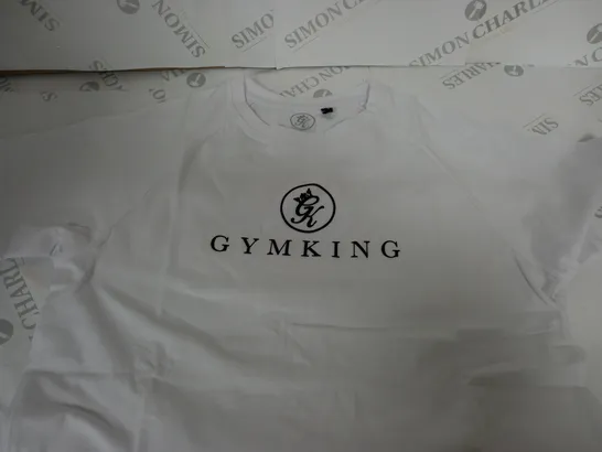 GYM KING PLAIN WHITE LOGO T-SHIRT - LARGE