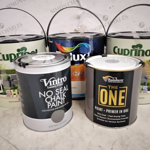 CAGE OF APPROX 33 ASSORTED BOXED PAINT TINS TO INCLUDE; DULUX, CUPRINOL, THE RAINBOX AND VINTRO