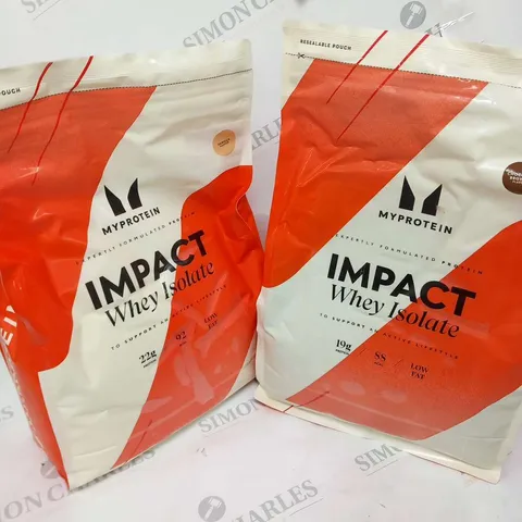 TWO BAGS OF MYPROTEIN IMPACT WHEY ISOLATE TO INCLUDE; VANILLA 22G AND CHOCOLATE BROWNIE 19G