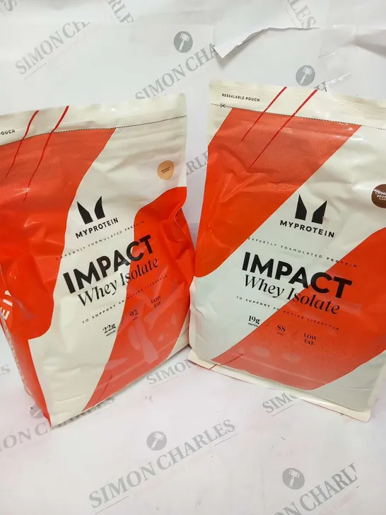 TWO BAGS OF MYPROTEIN IMPACT WHEY ISOLATE TO INCLUDE; VANILLA 22G AND CHOCOLATE BROWNIE 19G