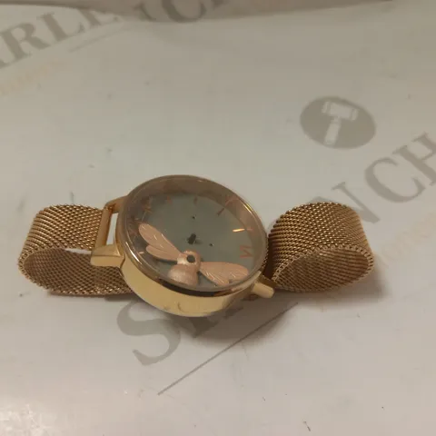 OLIVIA BURTON LUCKY BEE GREY DIAL AND ROSE GOLD MESH WATCH