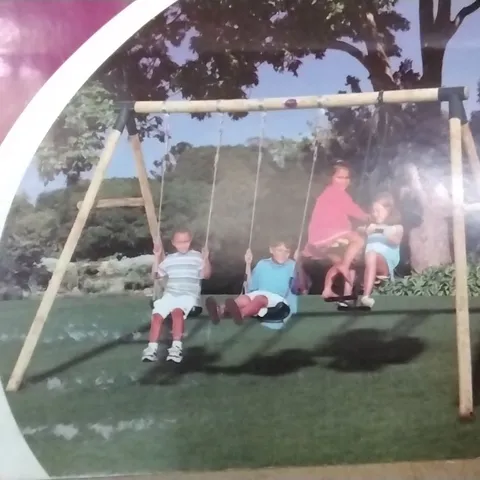 BOXED PLUM COLOBUS WOODEN GARDEN SWING SET (4 PARTS - PARTS MAY BE MISSING)