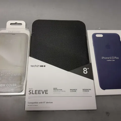 LARGE QUANTITY OF ASSORTED PHONE/TABLET CASES TO INCLUDE IPHONE 6 S PLUS LEATHER CASE, TECH21 EVOSLEEVE 8" TABLET CASE, LED VIEW COVER SAMSUNG GALAXY S8+, ETC