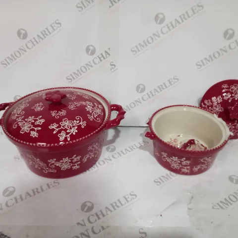 BOXED TEMP-TATIONS CERAMIC ROUND CASSEROLE BAKER SET 