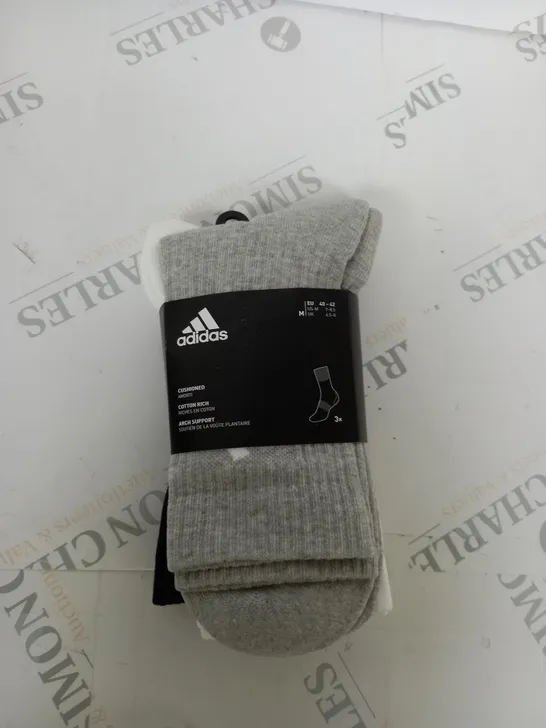 PACK OF 3 ADIDAS CUSHIONED SOCK SIZE 6.5-8