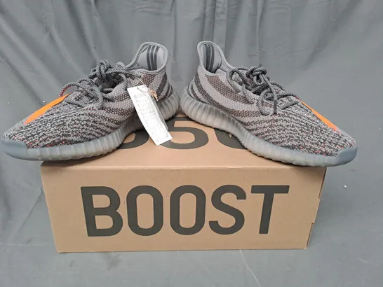 BOXED PAIR OF ADIDAS YEEZY BOOST 350 V2 SHOES IN GREY/ORANGE UK SIZE 13.5