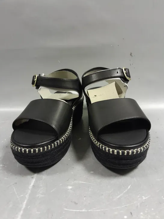 PAIR OF FITFLOP ESPADRILLE LEATHER BLACK STRAP WEDGE SANDALS - 4.5