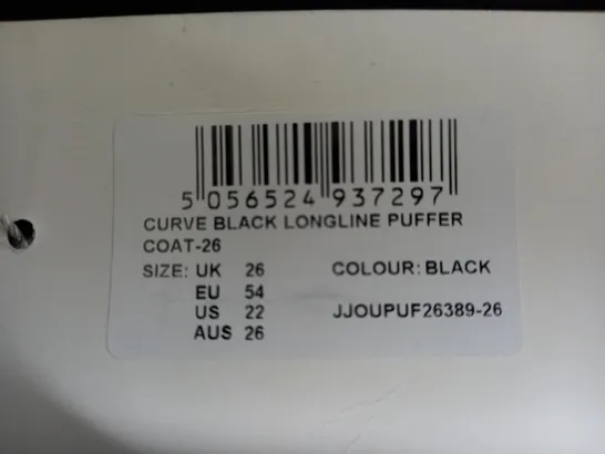 IN THE STYLE CURVE BLACK LONGLINE PUFFER IN BLACK - UK SIZE 26