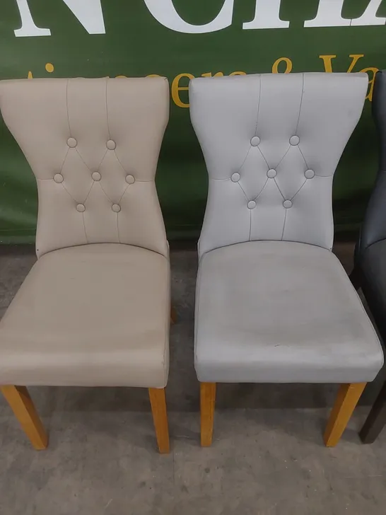 4 X ASSORTED DESIGNER BEWLEY LEATHER BUTTON BACK DINING CHAIRS // COLOURS VARY