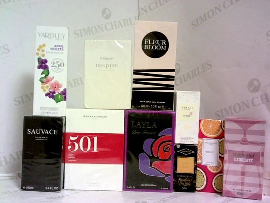 10 BOXES OF ASSORTED PERFUMS TO INCLUDE MADONNA EXQUISITE EDT 50ML, FLEUR BLOOM 100ML EDP AND LAYLA POUR FEMME EDP 100ML