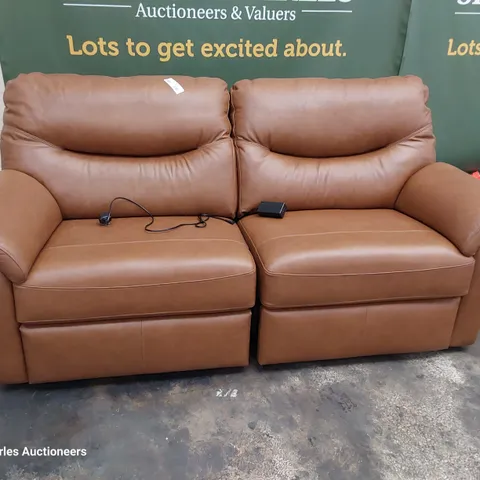 QUALITY BRITISH DESIGNER G PLAN WASHINGTON POWER RECLINING THREE SEATER SOFA DALLAS TAN LEATHER 