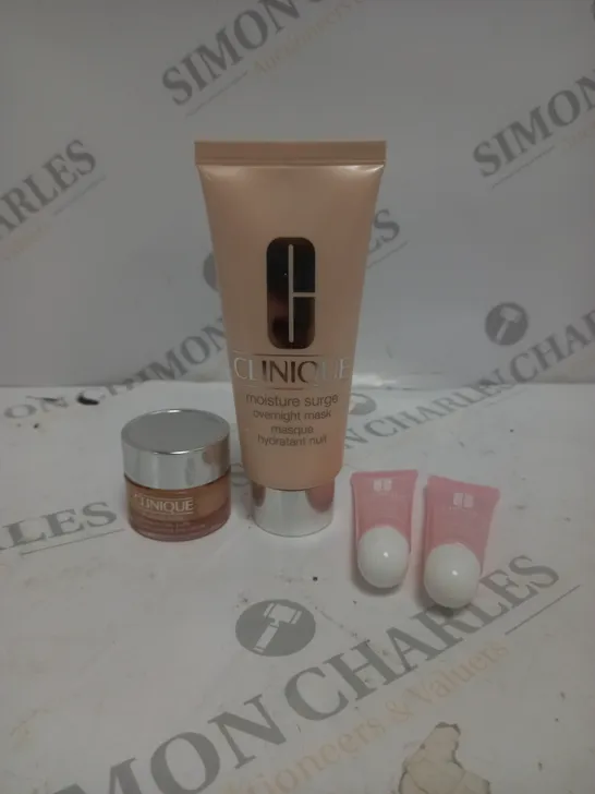 BOX OF 4 CLINIQUE BODY CARE PRODUCTS TO INCLUDE OVERNIGHT MASK, EYE CARE CREAM & LIP HYDRO PLUMP TREATMENT 