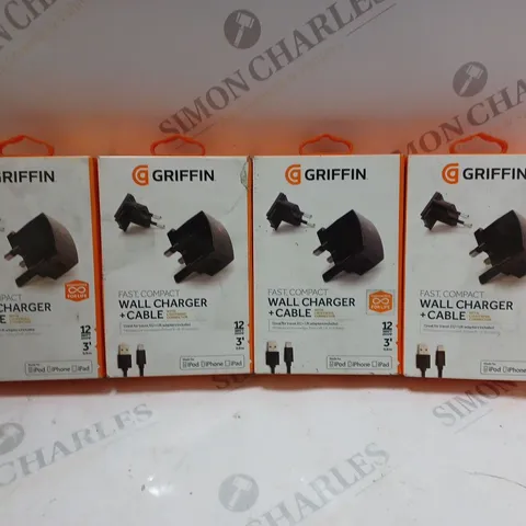 4 X BOXED GRIFFIN 12W FAST, COMPACT WALL CHARGER & LIGHTNING CABLE SET 