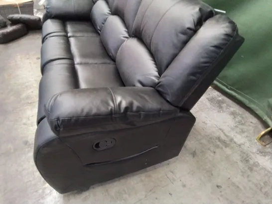 DESIGNER MANUAL RECLINING THREE SEATER SOFA BLACK LEATHER 