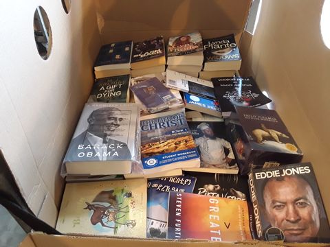 CAGE OF ASSORTED BOOKS TO INCLUDE TITLES BY; DISNEY BAMBI, EDDIE JONES, HIS DARK MATERIALS, BEDTIME STORIES, HISTORY OF SOUTH AFRICA.