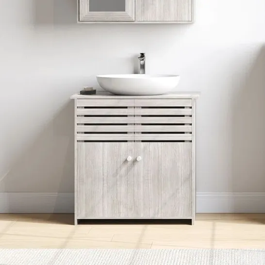 BOXED KIRSEY 62CM SINGLE BATHROOM VANITY CABINET IN GREY OAK (1 BOX)