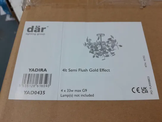 BOXED DAR LIGHTING YADIRA 4-LAMP SEMI FLUSH GOLD EFFECT