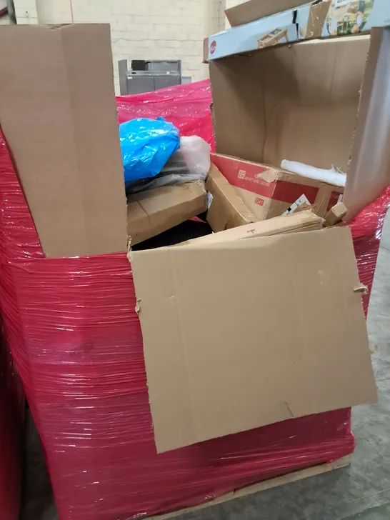 PALLET OF ASSORTED HOUSEHOLD ITEMS TO INCLUDE OVERMONT FOLDING CHAIR, R/C EXCAVATOR AND TOILET SEAT