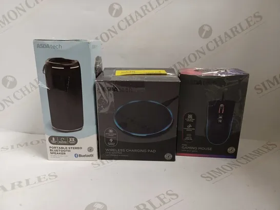 LOT OF APPROXIMATELY 70 ASSORTED ITEMS TO INCLUDE PORTABLE STEREO BLUETOOTH SPEAKER, WIRELESS CHARGING PAD, RGB WIRED GAMING MOUSE, ETC