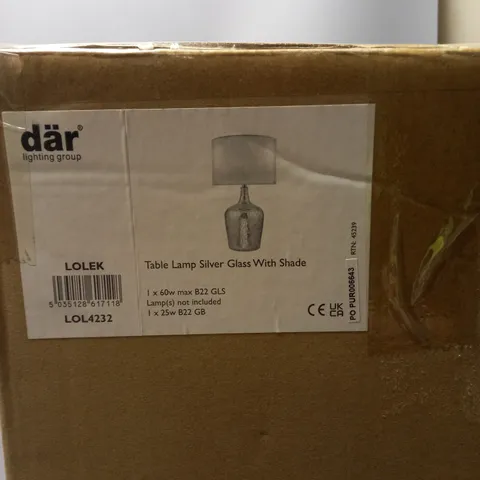 BOXED DAR TABLE LAMP SILVER GLASS WITH SHADE 