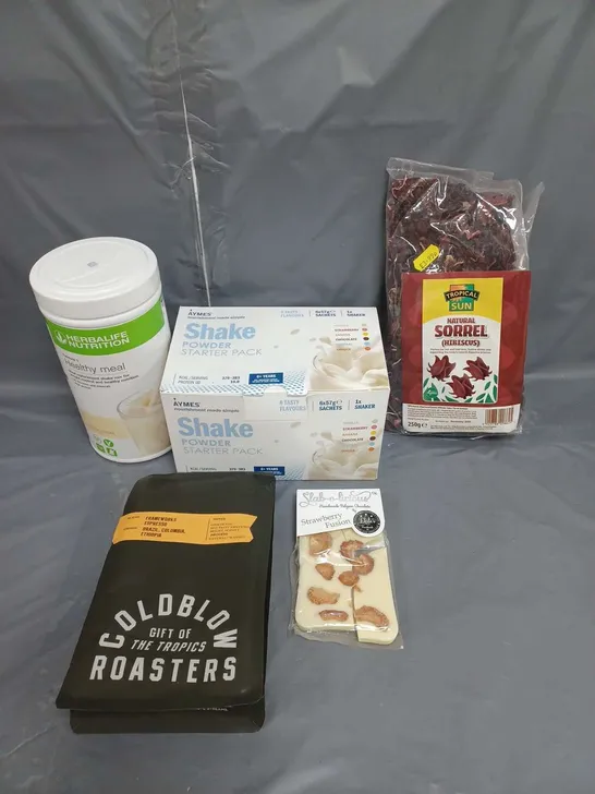 LOT OF APPROXIMATELY 15 FOOD AND DRINK ITEMS TO INCLUDE HERBALIFE MEAL REPLACEMENT, CHOCOLATE AND COFFEE BEANS