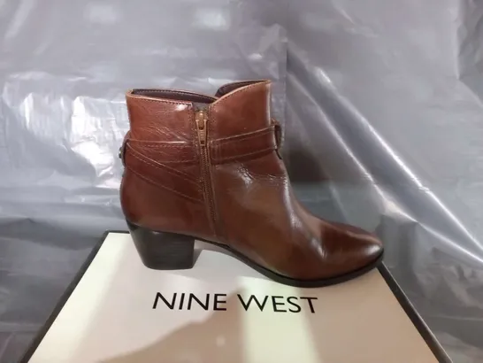 BOXED NINE WEST NAOMI BROWN LEATHER ANKLE BOOTS SIZE 41