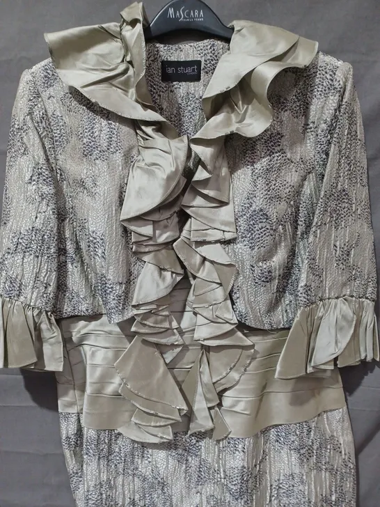 IAN STUART LONDON RUCHED TWO PIECE JACKET & DRESS (ISL328) IN PYTHON/PEWTER - US 14