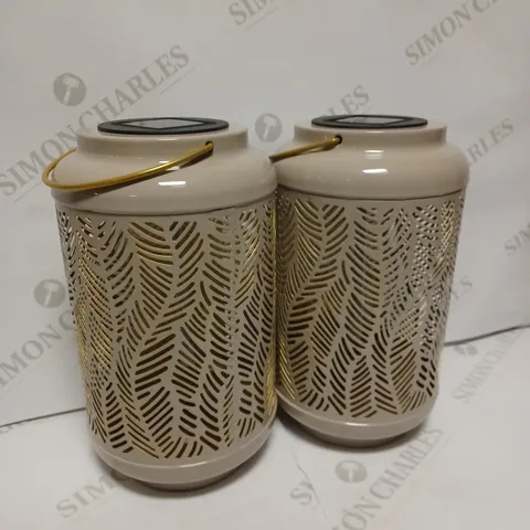 GARDEN REFLECTIONS SET OF 2 PATTERNED SOLAR LANTERNS, LEAF