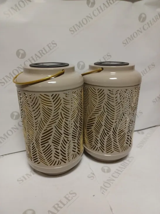 GARDEN REFLECTIONS SET OF 2 PATTERNED SOLAR LANTERNS, LEAF