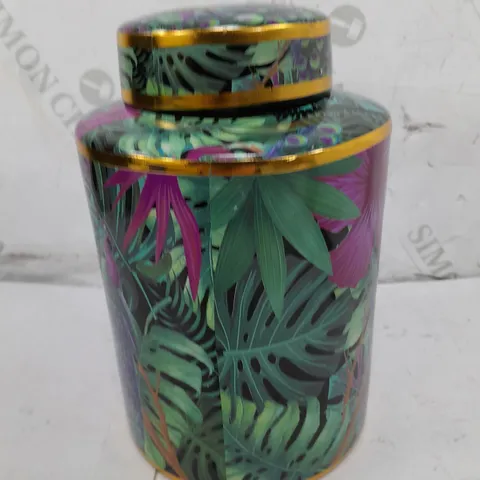 ALISON CORK SET OF 2 BOTANICAL PRINTED CERAMIC GINGER JARS