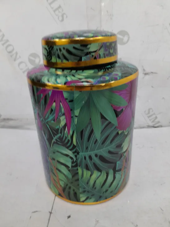 ALISON CORK SET OF 2 BOTANICAL PRINTED CERAMIC GINGER JARS