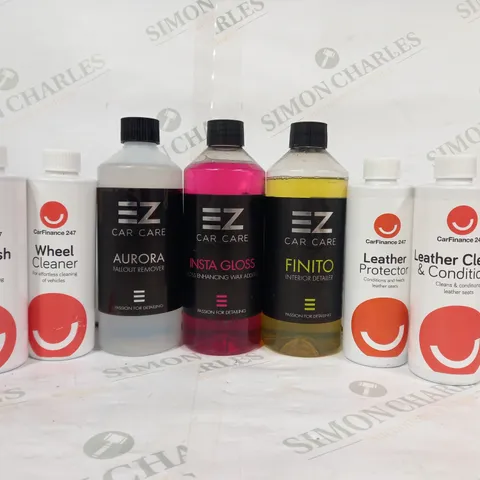 BOX OF APPROXIMATELY 5 ASSORTED CAR AND VEHICLE CARE PRODUCTS TO INCLUDE EZ CAR CARE FINITO INTERIOR DETAILER, LEATHER PROTECTOR, ETC - COLLECTION ONLY