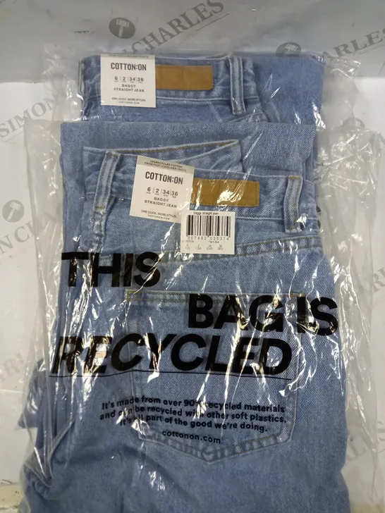 BOX OF 2 COTTON:ON BAGGY STRAIGHT JEAN - UK 6