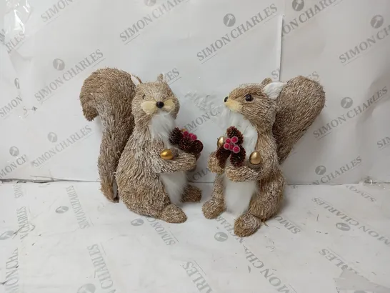 TWO BOXED BRISTLE SQUIRREL DECORATIONS 