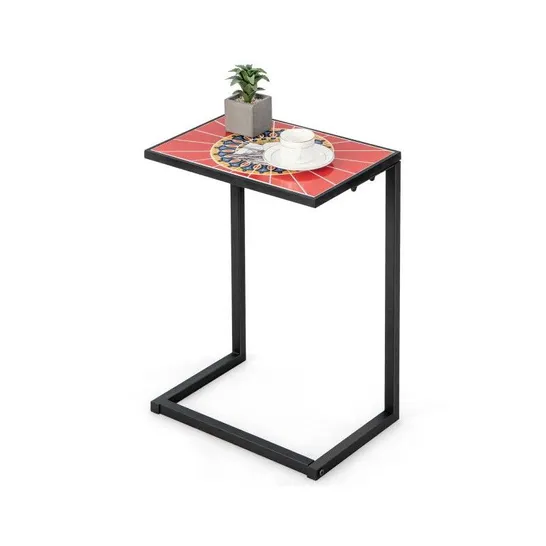 BOXED COSTWAY C-SHAPED WATERPROOF OUTDOOR SIDE END TABLE WITH CERAMIC TOP