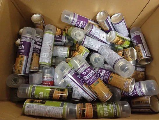 LARGE BOX OF ASSORTED CLEAR VARNISH PAINT 