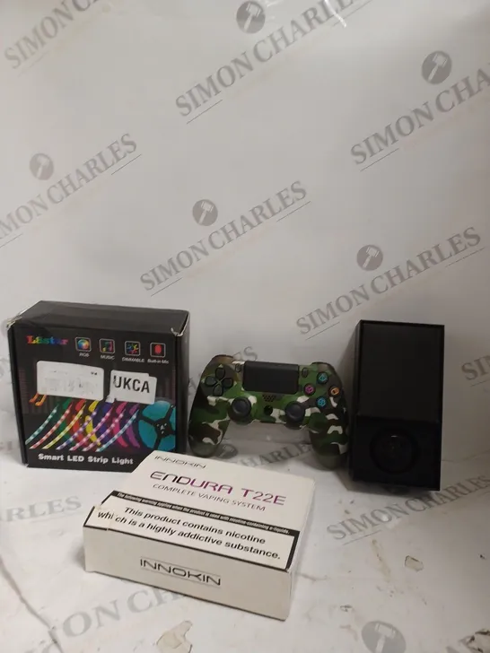 BOX OF APPROXIMATELY 5 ASSORTED ITEMS TO INCLUDE E-CIG, GAMING CONTROLLER, LED STRIPS ETC