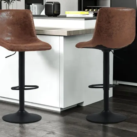 BOXED RHODES BROWN PU LEATHER SET OF TWO BARSTOOLS