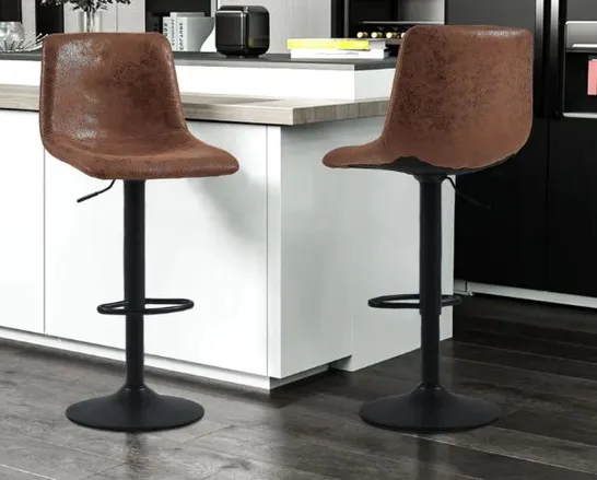 BOXED RHODES BROWN PU LEATHER SET OF TWO BARSTOOLS