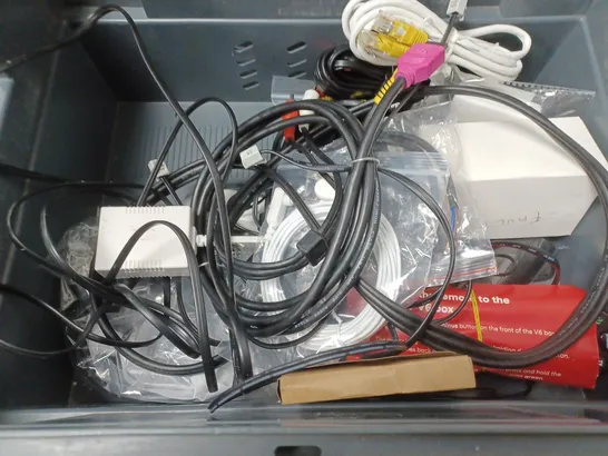 BOX OF APPROXIMATELY 12 ASSORTED ITEMS TO INCLUDE - GTECH PLUG , SKY REMOTE , BT SMART HUB ETC