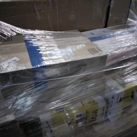 PALLET OF APPROXIMATELY 75 ASSORTED ITEMS TO INCLUDE A M-AUDIO BX4 - 120-WATT POWERED DESKTOP COMPUTER SPEAKERS, KARCHER WV2 PLUS N WINDOW VAC AND  KENWOOD SUBWOOFER